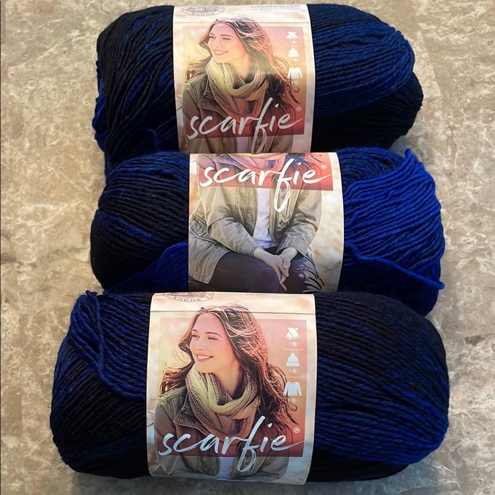 Lions brand yarn, scarfie; black and blue